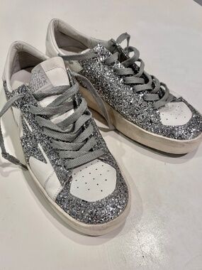 Golden Goose Stardan Silver Glitter Star Sneakers Size 40